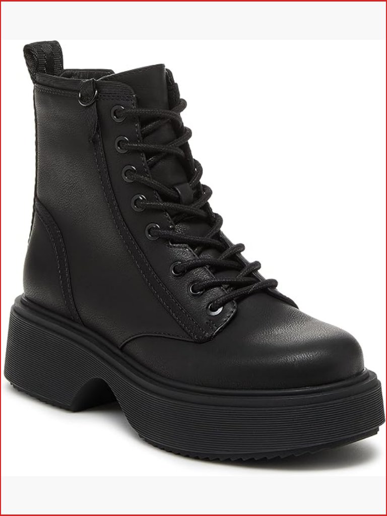 Women's Platform Combat Boots With Lace-Up And Zip Closure